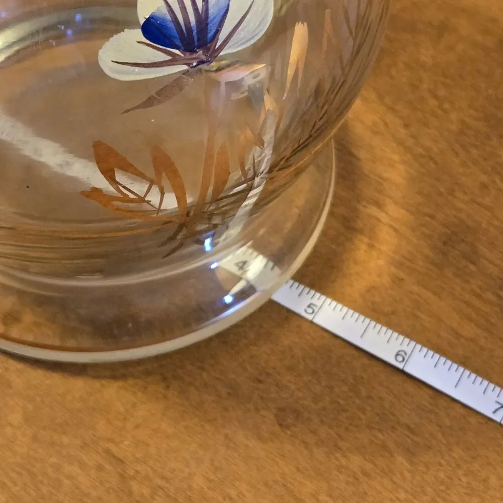 Vintage MCM Romanian Blown Glass Decanter Gold Detail Butterfly Flowers, 15